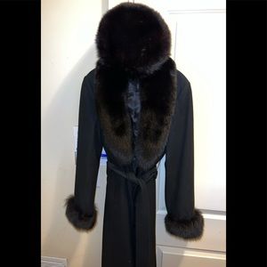 BLACK FOX FUR BELTED WOOL COAT with BLACK FOX FUR HAT